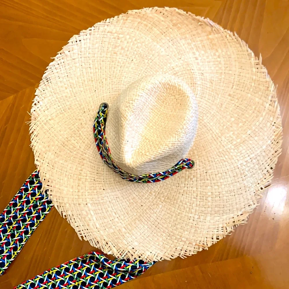 Tory Burch Straw Hat with Silk Tie in Black Basketweave Print - NWT, OS - Picture 6 of 6